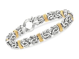 Ross-Simons Sterling Silver and 14kt Yellow Gold Byzantine Station Bracelet