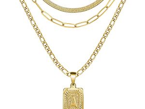 Necklace for Women Layered Gold Necklace for for Teen Girls Birthday Gifts for Best Friends Initial Necklace Pendent 18K Gold Plated Monogram
