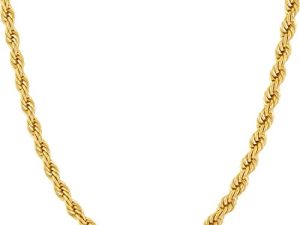 LIFETIME JEWELRY 4mm Rope Chain Necklace 24k Real Gold Plated for Women and Men