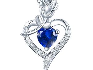 Agvana Fine Jewelry Birthstone Necklace Christmas Gifts for Women Sterling Silver Genuine or Created Gemstone Rose Flower Heart Pendant Necklace Anniversary Birthday Gifts for Women Girls Mom Lady Her