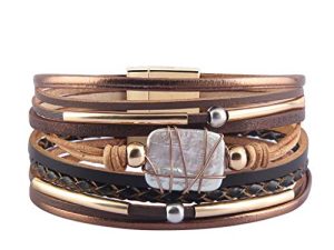 GelConnie Leather Cuff Bracelet Baroque Pearl Wrap Bracelet Gorgeous Gold Tube Bangle Boho Bracelet Bohemian Wristband Jewelry Gift for Women Girls Wife Sister