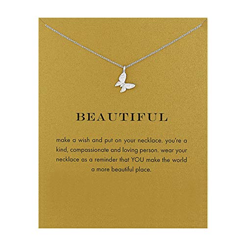 LANG XUAN Friendship Compass Necklace Good Luck Butterfly Pendant Chain Necklace with Message Card Gift Card for Women Girl LANG XUAN Friendship Compass Necklace Good Luck Butterfly Pendant Chain Necklace with Message Card Gift Card for Women Girl