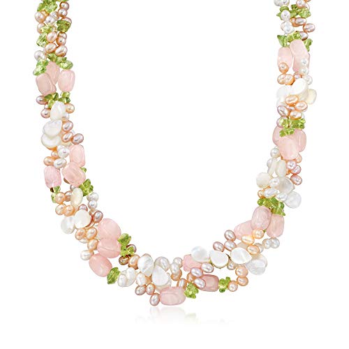 Ross-Simons 4-5mm Multicolored Cultured Pearl and Multi-Gemstone Torsade Necklace With Sterling Silver. 19 inches Ross-Simons 4-5mm Multicolored Cultured Pearl and Multi-Gemstone Torsade Necklace With Sterling Silver. 19 inches
