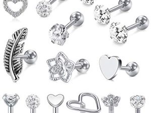 Briana Williams 16G Tragus Earrings for Women Stainless Steel Cartilage Earring Forward Helix Piercing Jewelry Lip Rings 16 Gauge Stud Earring for Helix Cartilage Tragus Piercing Jewelry