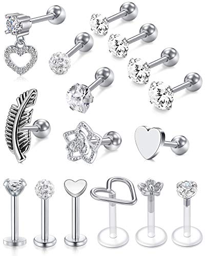 Briana Williams 16G Tragus Earrings for Women Stainless Steel Cartilage Earring Forward Helix Piercing Jewelry Lip Rings 16 Gauge Stud Earring for Helix Cartilage Tragus Piercing Jewelry Briana Williams 16G Tragus Earrings for Women Stainless Steel Cartilage Earring Forward Helix Piercing Jewelry Lip Rings 16 Gauge Stud Earring for Helix Cartilage Tragus Piercing Jewelry