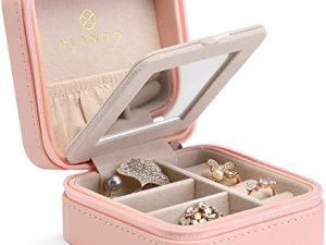 Vlando Small Travel Jewelry Box Organizer - Display Case for Girls Women Gift Rings Earrings Necklaces Storage with Mirror