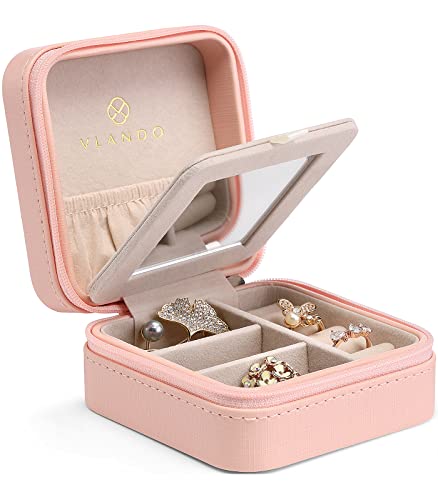 Vlando Small Travel Jewelry Box Organizer - Display Case for Girls Women Gift Rings Earrings Necklaces Storage with Mirror Vlando Small Travel Jewelry Box Organizer - Display Case for Girls Women Gift Rings Earrings Necklaces Storage with Mirror