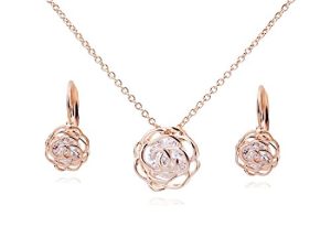 Crystalline Azuria Rose Gold Crystal Roses Flowers Necklace and Earrings Set for Women Wedding Party Bridal Bridesmaid Accessories