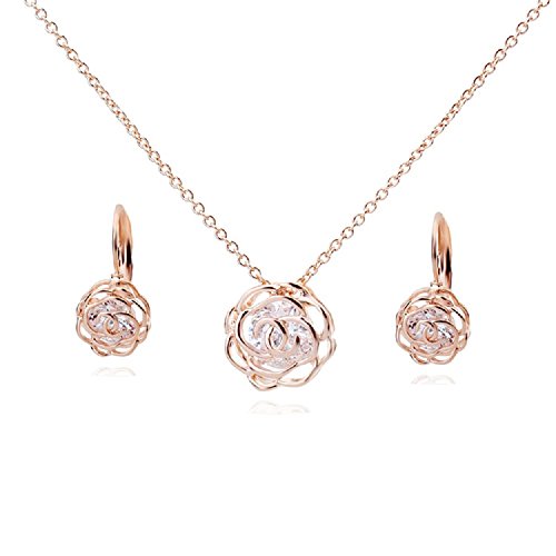 Crystalline Azuria Rose Gold Crystal Roses Flowers Necklace and Earrings Set for Women Wedding Party Bridal Bridesmaid Accessories Crystalline Azuria Rose Gold Crystal Roses Flowers Necklace and Earrings Set for Women Wedding Party Bridal Bridesmaid Accessories