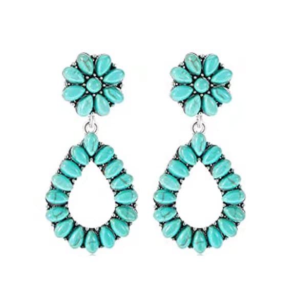 Turquoise Bohemian Dangle Metal Large Oval Earrings Statement Teardrop Earrings Western Earrings For Women Girls Turquoise Bohemian Dangle Metal Large Oval Earrings Statement Teardrop Earrings Western Earrings For Women Girls