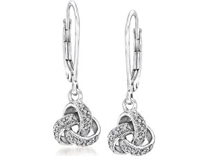 Ross-Simons Diamond-Accented Love Knot Drop Earrings in Sterling Silver
