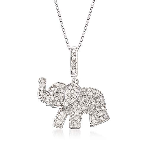 Ross-Simons 0.33 ct. t.w. Pave Diamond Baby Elephant Pendant Necklace in Sterling Silver Ross-Simons 0.33 ct. t.w. Pave Diamond Baby Elephant Pendant Necklace in Sterling Silver