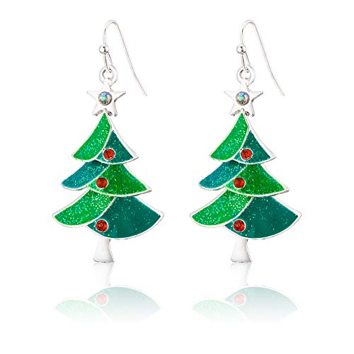 RareLove Green Christmas Tree with Star Red Rhinestone Pierced Dangle Earrings CZ Crystal Silver Plated Alloy Holiday For Women Girls RareLove Green Christmas Tree with Star Red Rhinestone Pierced Dangle Earrings CZ Crystal Silver Plated Alloy Holiday For Women Girls
