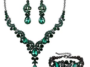 EVER FAITH Rhinestone Crystal Bridal Art Deco Floral Wave Teardrop Necklace Earrings Bracelet Jewelry Set