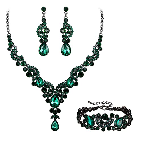 EVER FAITH Rhinestone Crystal Bridal Art Deco Floral Wave Teardrop Necklace Earrings Bracelet Jewelry Set EVER FAITH Rhinestone Crystal Bridal Art Deco Floral Wave Teardrop Necklace Earrings Bracelet Jewelry Set