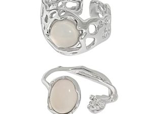Carnelian Rings Set Irregular Agate Opal Moonstone Bud Flower Star Finger Rings Opening Adjustable Rings for Women Girls Christmas Gift