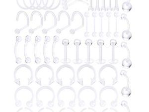 Oveta Clear Piercing Retainers Flexible Bioflex 14G 16G 20G Nose Belly Button Ring Lip Labret Piercings Retainer Eyebrow Tongue Barbells Cartilage Tragus Earrings Retainer