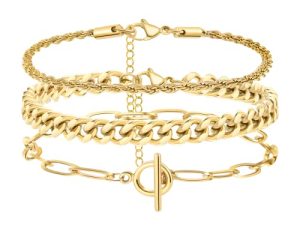 1-4pcs Bracelets Set Gold Bracelets for Women Teen Girls Adjustable Layered Figaro Snake Mariner Rope Paperclip Cuba Chain Link Beaded Bracelet Dainty Birthday Christmas Gift for Her