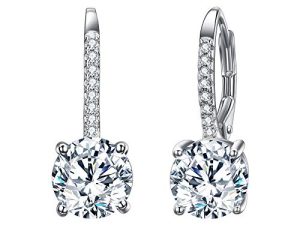 EVER FAITH 925 Sterling Silver CZ Prong Setting Gorgeous Bridal Prom Leverback Dangle Earrings