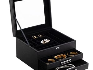 Oyydecor 3-Layer Mens Jewelry Box Organizer with 2 Drawers PU Leather Jewelry Display Storage Case Necklace Ring Earring Storage Gift Case Gifts for Women