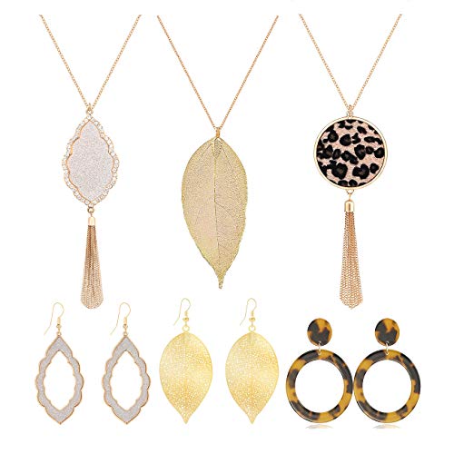 Leopard Print Long Pendant Necklace Dangle Drop Earrings Set for Women Girls Leaf Tassel Necklace Tortoise Shell Acrylic Resin Earrings 6 PCS Leopard Print Long Pendant Necklace Dangle Drop Earrings Set for Women Girls Leaf Tassel Necklace Tortoise Shell Acrylic Resin Earrings 6 PCS