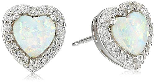 Amazon Collection Sterling Silver Birthstone and Created White Sapphire Halo Heart Stud Earrings Amazon Collection Sterling Silver Birthstone and Created White Sapphire Halo Heart Stud Earrings