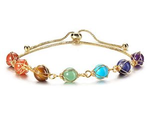 Jovivi 7 Chakra Stones Bracelets for Women Girls Adjustable 14K Gold Wire Wrapped 8mm Natural Round Gemstone Beads Reiki Healing Crystal Stretch Ankle Bracelet Yoga Energy Balancing