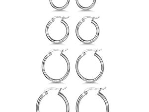 3 Pairs 925 Sterling Silver Hoop Earrings | Small White Gold Plated Hoop Earrings for Women Girls (13mm