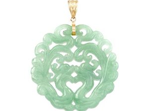 Ross-Simons Carved Jade Phoenix Pendant With 14kt Yellow Gold