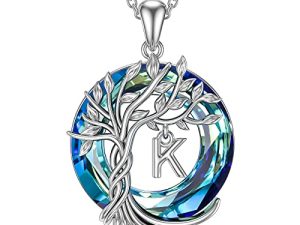 TOUPOP Christmas Gifts for Women Tree of Life Necklace 925 Sterling Silver with A-Z Initial Letter Family Tree Pendant with Circle Crystal Birthday Jewelry Gifts for Women Her Mom Girls Best Friend
