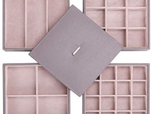 BEWISHOME Jewelry Organizer Tray Stackable Earring Storage Trays with Lid for Dresser and Drawer 32 Slots for Rings