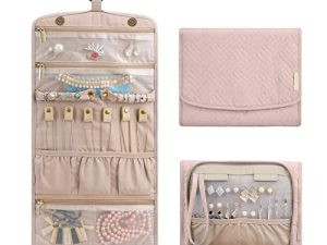 BAGSMART Travel Hanging Jewelry Organizer Case Foldable Jewelry Roll with Hanger for Journey-Rings