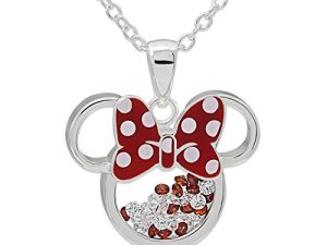 Disney Minnie Mouse Silver Plated Floating Crystals Pendant w/Chain Jewelry