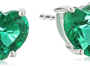 Amazon Collection 10k White Gold Gemstone Heart Stud Earrings for Women with Butterfly Backs