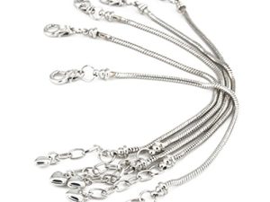 Yeshan 5pcs Silver Plated Snake Chain Charm Bracelet Starter with Classic Bead Lobster Clasp Fits All Chamilia Troll Biagi Beads