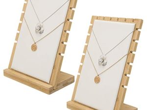MyGift Bamboo & White Panel Jewelry/Necklace Tabletop Display Boards