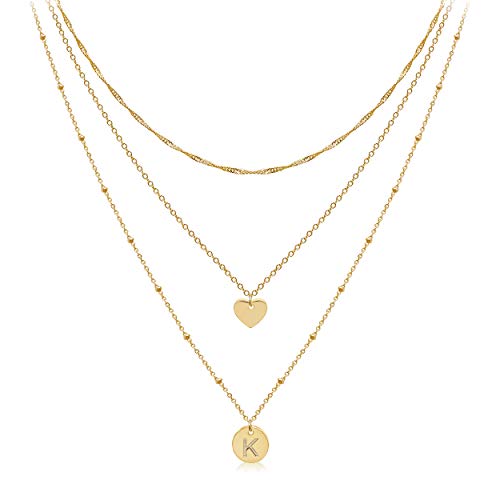 Dainty Layered Initial Choker Necklaces Handmade 14K Gold Plated Tiny Heart Personalized Letter Disc Pendant Adjustable Chain Layering Gold Necklaces for Women Girls Gift Jewelry Dainty Layered Initial Choker Necklaces Handmade 14K Gold Plated Tiny Heart Personalized Letter Disc Pendant Adjustable Chain Layering Gold Necklaces for Women Girls Gift Jewelry