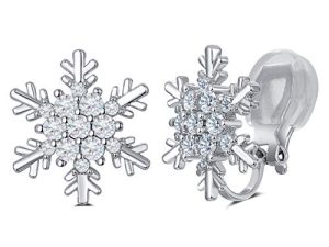 SELOVO Winter Snowflake Cubic Zirconia Stud Clip On Earrings Silver Tone