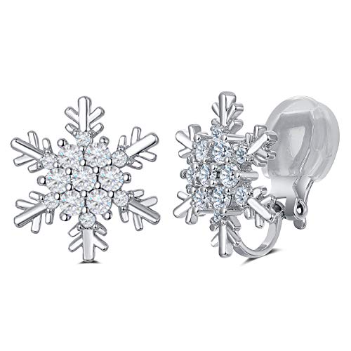 SELOVO Winter Snowflake Cubic Zirconia Stud Clip On Earrings Silver Tone SELOVO Winter Snowflake Cubic Zirconia Stud Clip On Earrings Silver Tone