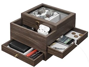 Homde Watch Box for Men Jewelry Organizer with Real Glass Watch Case for Ring