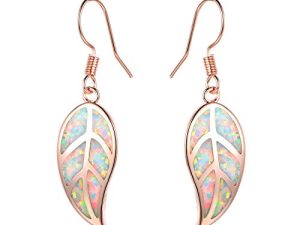 Barzel 18K White Gold/Rose Gold Plated Created White or Green Opal Leaf Drop Dangling Earrings