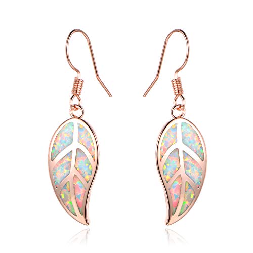 Barzel 18K White Gold/Rose Gold Plated Created White or Green Opal Leaf Drop Dangling Earrings Barzel 18K White Gold/Rose Gold Plated Created White or Green Opal Leaf Drop Dangling Earrings