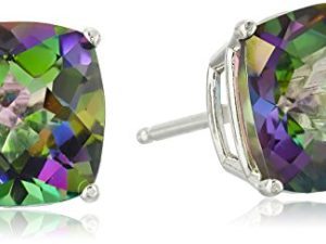 Amazon Collection 925 Sterling Silver 6mm Cushion Cut Gemstone Stud Earrings for Women with Butterfly Backs