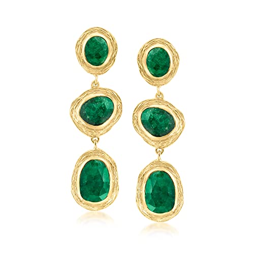 Ross-Simons 17.90 ct. t.w. Emerald Station Drop Earrings in 18kt Gold Over Sterling Ross-Simons 17.90 ct. t.w. Emerald Station Drop Earrings in 18kt Gold Over Sterling