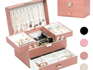 Dajasan Jewelry Organizer for Women Girls PU Leather Storage Case with Removable Tray 3 Layers Jewelry Display Case Gift Box for Bracelets