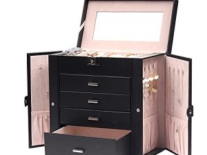 FEIYAN Jewelry Box for Women 5-layer Leather Jewelry Organizer Box with Drawers/Mirror