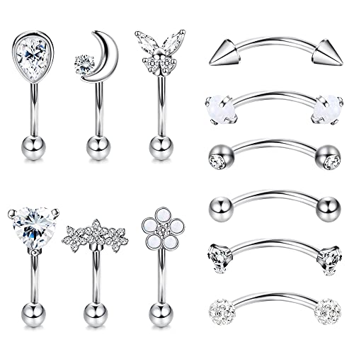 Suprsparkle 12Pcs 16G Hypoallergenic Stainless Steel Curved Barbell Eyebrow Rings For Women Men Rook Daith Cartilage Earrings Labret Lip Monroe Rings CZ Petite Belly Button Ring 8mm Suprsparkle 12Pcs 16G Hypoallergenic Stainless Steel Curved Barbell Eyebrow Rings For Women Men Rook Daith Cartilage Earrings Labret Lip Monroe Rings CZ Petite Belly Button Ring 8mm