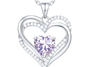 CDE Heart Necklaces for Women Gold-Plated 925 Sterling Silver Birthstone Pendant Necklace Birthday Jewelry Gifts for Women Girls Her Sister Friends