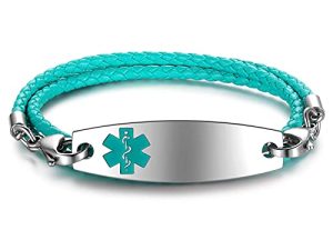 MAXZOOL Free Engraving Medical Alert Bracelets for Women Men with Rolo Leather Rope | Medical ID Interchangeable Replacement Bracelet | Stainless Steel Personalized Medical ID Tag