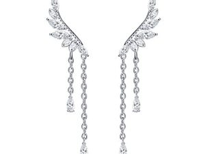 YOQUCOL Angel's Wings Cubic Zirconia Crystal Ear Climber Long Drop Dangle Earring for Girls Women